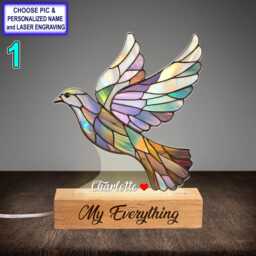 Personalized Beautiful Dove Acrylic Night Light With Name Engraving, Beech Wood Led Lamp, Custom Laser Engraved Gift - thumbnail 2
