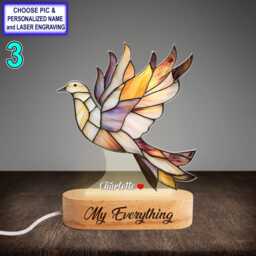 Personalized Beautiful Dove Acrylic Night Light With Name Engraving, Beech Wood Led Lamp, Custom Laser Engraved Gift - thumbnail 3