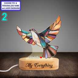 Personalized Beautiful Dove Acrylic Night Light With Name Engraving, Beech Wood Led Lamp, Custom Laser Engraved Gift