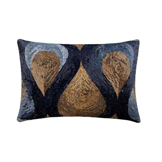 Decorative Oblong/Lumbar Pillow Covers Accent Couch Sofa 12x16 Metallic Silk Sequins Embroidered Pillows - Turn Blue To Gold - image 1