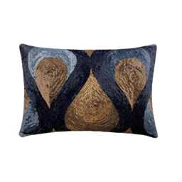 Decorative Oblong/Lumbar Pillow Covers Accent Couch Sofa 12x16 Metallic Silk Sequins Embroidered Pillows - Turn Blue To Gold - thumbnail 1