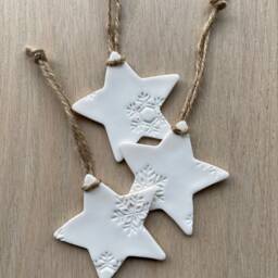 3/5 Large White Clay Embossed Stars, Tree Ornaments, Wall Hanging, Scandi Christmas Decor, Nordic Decoration, Handmade Ornaments - thumbnail 2