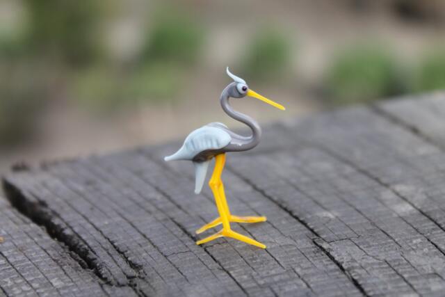 Glass Heron Bird Sculpture, Animals Glass, Art Blown Sculpture Made Of Glass, Ein Reiher - image 1