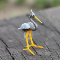 Glass Heron Bird Sculpture, Animals Glass, Art Blown Sculpture Made Of Glass, Ein Reiher - thumbnail 3