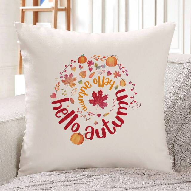 Hello Autumn Cushion Cover With Autumn Leaves & Pumpkins/Love Cute Decorations Decor New Home Gift - image 1
