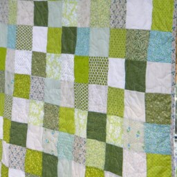 Handmade Patchwork Quilt Rural Farmhouse Green & Gray Blanket - 81x81 - thumbnail 2