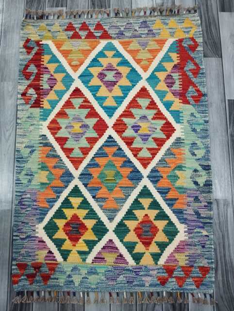 Traditional Kilim Rug, Handmade Artisan Afghan Turkish Scandinavian Navajo Bohemian Wool Flatweave Multicolour Rug 116x80 cm - image 1