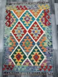 Traditional Kilim Rug, Handmade Artisan Afghan Turkish Scandinavian Navajo Bohemian Wool Flatweave Multicolour Rug 116x80 cm - thumbnail 1