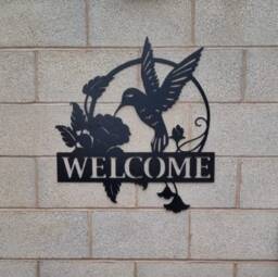 Hummingbird Welcome Sign Rustic Metal Garden Wall Art - thumbnail 2