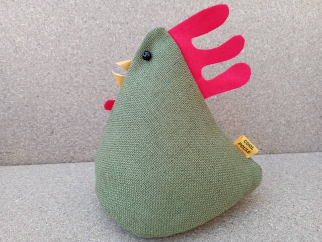 Cool Poule Doorstop/Bookend. Green Canvas Fabric - Doorstop Chicken Made in France Housewarming Accessory - image 1