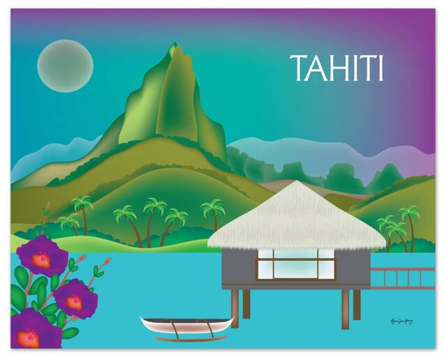Tahiti Skyline Art Print, Travel Wall Art, Horizontal Art Print, Bon Voyage Gift, Poster - Style E8-O-Tah - image 1