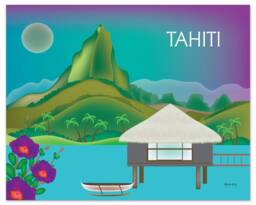 Tahiti Skyline Art Print, Travel Wall Art, Horizontal Art Print, Bon Voyage Gift, Poster - Style E8-O-Tah - thumbnail 1