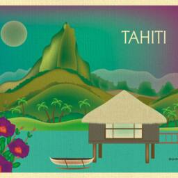 Tahiti Skyline Art Print, Travel Wall Art, Horizontal Art Print, Bon Voyage Gift, Poster - Style E8-O-Tah - thumbnail 2