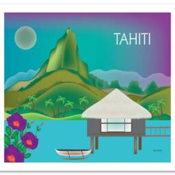 Tahiti Skyline Art Print, Travel Wall Art, Horizontal Art Print, Bon Voyage Gift, Poster - Style E8-O-Tah - thumbnail 3