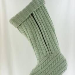 Christmas Stocking Wool Felt Mint Green Cable Knit Pastel Zipper Repurposed Winter Sweater Recycled Upcycled 086 - thumbnail 2