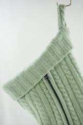 Christmas Stocking Wool Felt Mint Green Cable Knit Pastel Zipper Repurposed Winter Sweater Recycled Upcycled 086