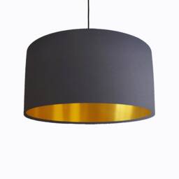 Dark Grey Lampshade in Cotton With Gold Lining - thumbnail 1