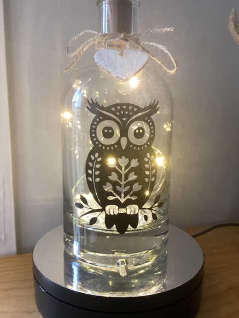 Personalised Owl Light Up Bottle, Bottle Lamp With Gift Messaging Service & Bag - image 1