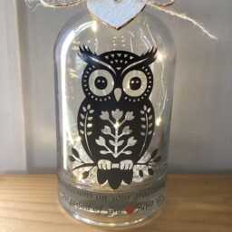Personalised Owl Light Up Bottle, Bottle Lamp With Gift Messaging Service & Bag - thumbnail 2