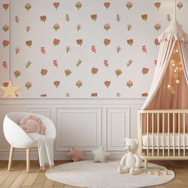 Boho Floral Flower Wall Stickers Nursery & Kids Room Decor For Girls & Boys - image 1
