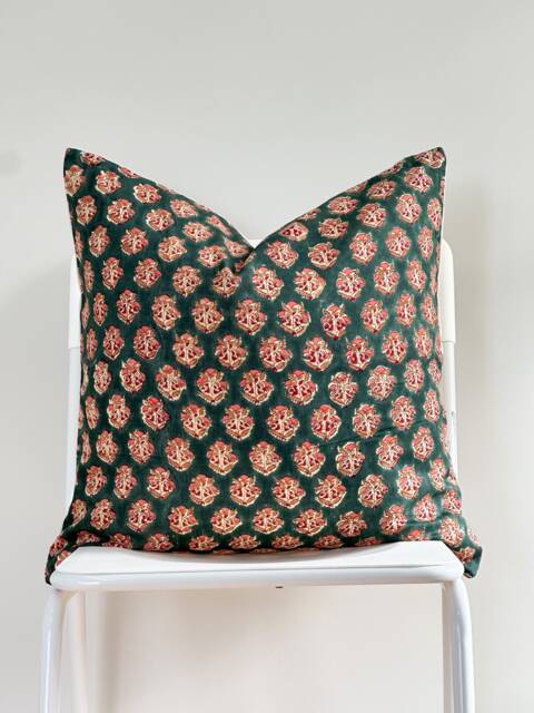 Block Print Pillow Cover Floral Batik, Natural Dyed Textile - image 1