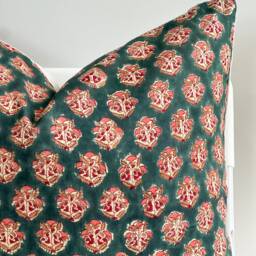 Block Print Pillow Cover Floral Batik, Natural Dyed Textile - thumbnail 2