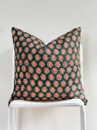 Block Print Pillow Cover Floral Batik, Natural Dyed Textile - thumbnail 1