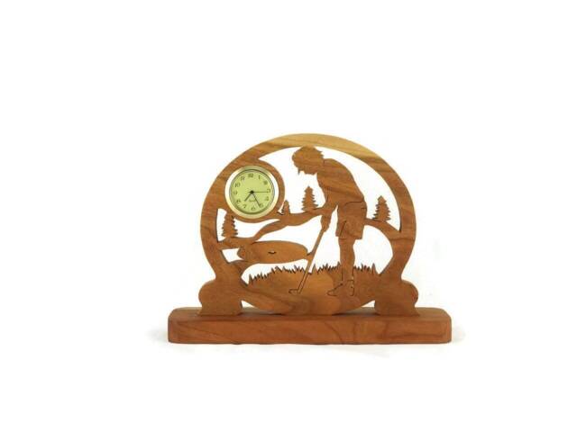 Handmade Cherry Wood Female Golfer Desk Clock - image 1