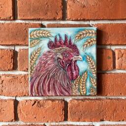 Original Painting Rooster Portrait Acrylic On Canvas, Cottage Farm Artwork, Animal Wall Art - thumbnail 2