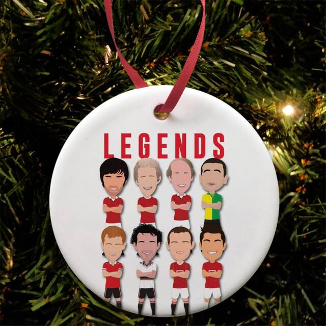 Utd Legends Christmas Tree Decoration Flat Ceramic Bauble Manchester Man Cantona Rooney Giggs Etc