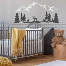 Mountain Wall Decal Nursery, Woodland Forest Stickers With Deer & Pine Trees - thumbnail 4