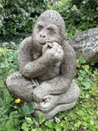 Stone Garden Silverback Gorilla Eating Bamboo Leaves Monkey Ape Statue Ornament
