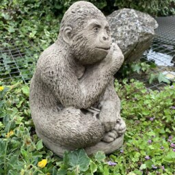 Stone Garden Silverback Gorilla Eating Bamboo Leaves Monkey Ape Statue Ornament - thumbnail 3