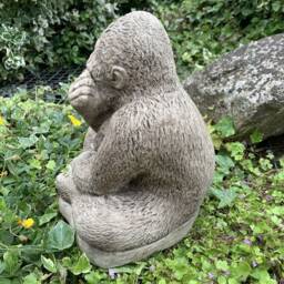 Stone Garden Silverback Gorilla Eating Bamboo Leaves Monkey Ape Statue Ornament - thumbnail 4