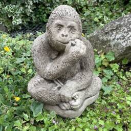 Stone Garden Silverback Gorilla Eating Bamboo Leaves Monkey Ape Statue Ornament - thumbnail 2