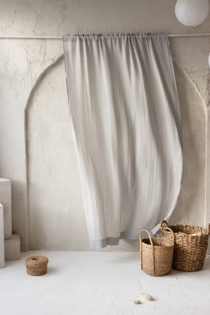 Linen Light Curtains in Silver Gray Color. Headed Rod Top Drape. Semi Sheer Curtains. Handmade Window Treatment. Medium Weight Curtain - image 1