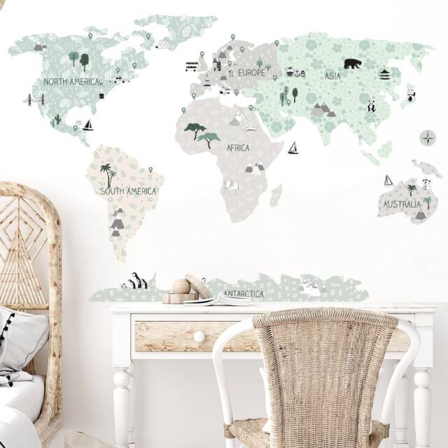 World Map Wall Decal For Kids/Nursery Decor World Map Stickers Wallpaper Tropic - image 1