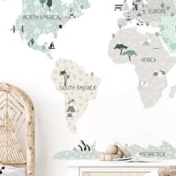 World Map Wall Decal For Kids/Nursery Decor World Map Stickers Wallpaper Tropic - thumbnail 2