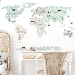 World Map Wall Decal For Kids/Nursery Decor World Map Stickers Wallpaper Tropic - thumbnail 1