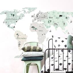World Map Wall Decal For Kids/Nursery Decor World Map Stickers Wallpaper Tropic - thumbnail 3
