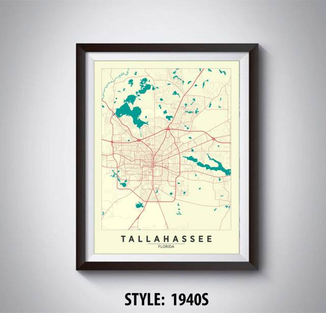 Tallahassee Map Print Florida Travel Poster, Office Wall Art - image 1