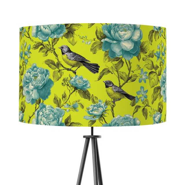 Lampshade Lime Green Blue Bird Velvet - Floral Decor Drum Lamp Shade 25cm 30cm 35cm 40cm 45cm Table Lamp Shade, Ceiling Pendant - image 1
