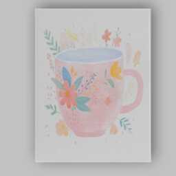 Pink Botanical Coffee Mug Watercolour Floral Illustration Canvas Wall Art Print Decor Picture Ready To Hang - thumbnail 1