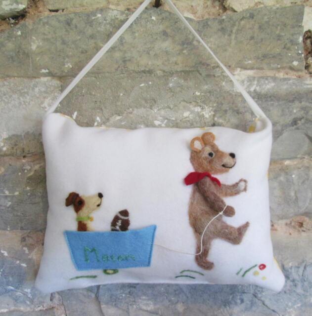 Personalized Teddy Tooth Fairy Pillow Needle Felted Wool Design - image 1
