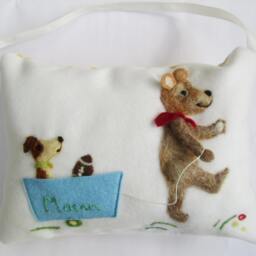 Personalized Teddy Tooth Fairy Pillow Needle Felted Wool Design - thumbnail 2