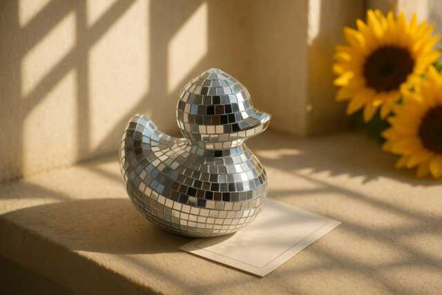 Disco Duck Figurine Mirror Mosaic Decor, Silver Or Gold Accent - image 1