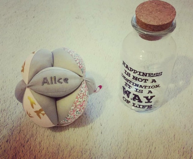 Montessori-style Grasping Ball With Bells in Liberty ??lo??se & Bird Motif - Personalizable Your Little One's First Name - image 1