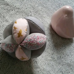 Montessori-style Grasping Ball With Bells in Liberty ??lo??se & Bird Motif - Personalizable Your Little One's First Name - thumbnail 2