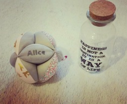 Montessori-style Grasping Ball With Bells in Liberty ??lo??se & Bird Motif - Personalizable Your Little One's First Name - thumbnail 1