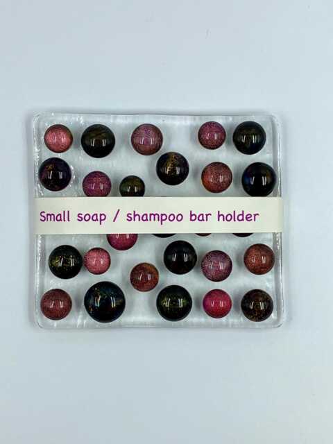 Fused Glass Soap Dish Bubbly Black & Cherry Shampoo Bar Holder - image 1